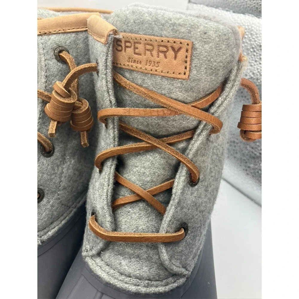 Sperry Saltwater Duck Boots Womens 10 Grey Wool Blend STS82475
